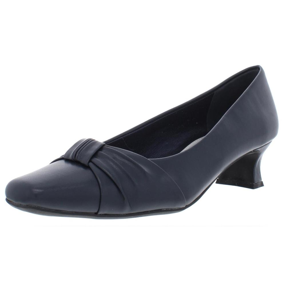 Easy Street Womens Waive Navy Faux Leather Slip On Kitten Pumps Heels Used